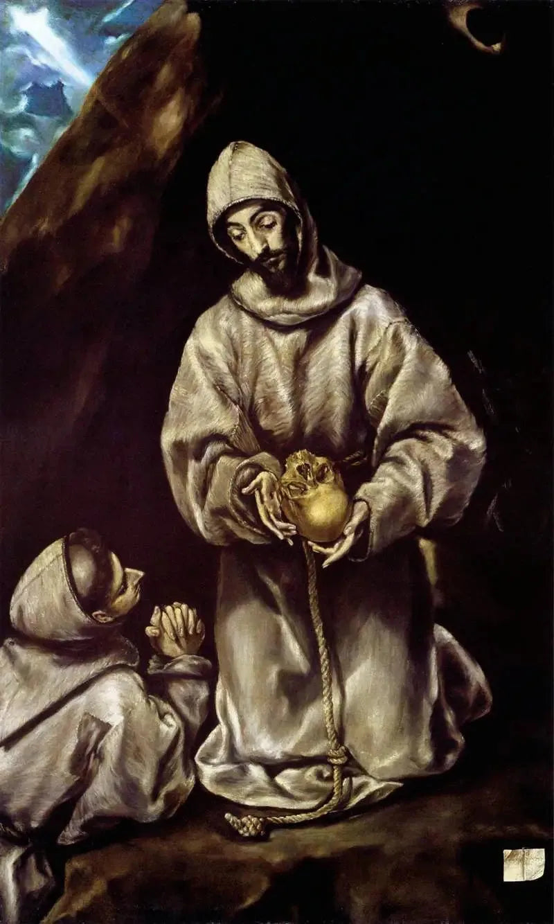 Saint François et le frère Léon méditant sur la mort - El Greco image 1 reproduction artisanale de tableau