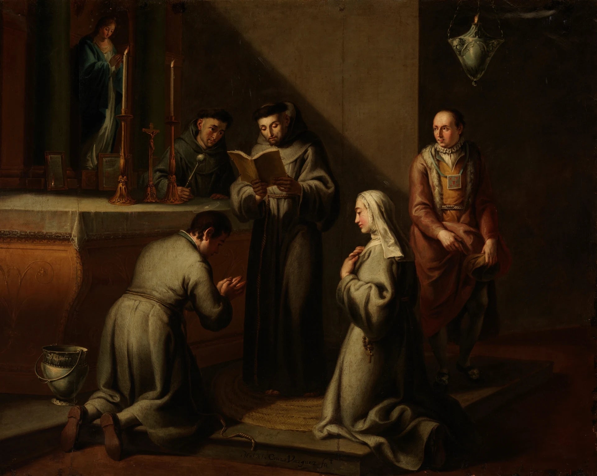 Saint François impose l'habit du Tiers Ordre au chevalier Luquerio et à son épouse Buenadonna - Manuel de la Cruz