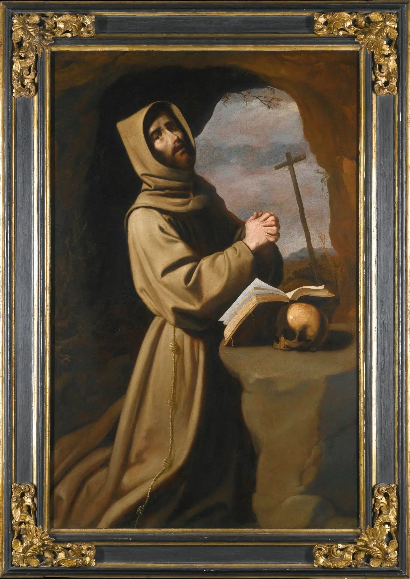 Saint François priant dans une grotte - Francisco de Zurbarán image 1 copie de tableau peinte à la main