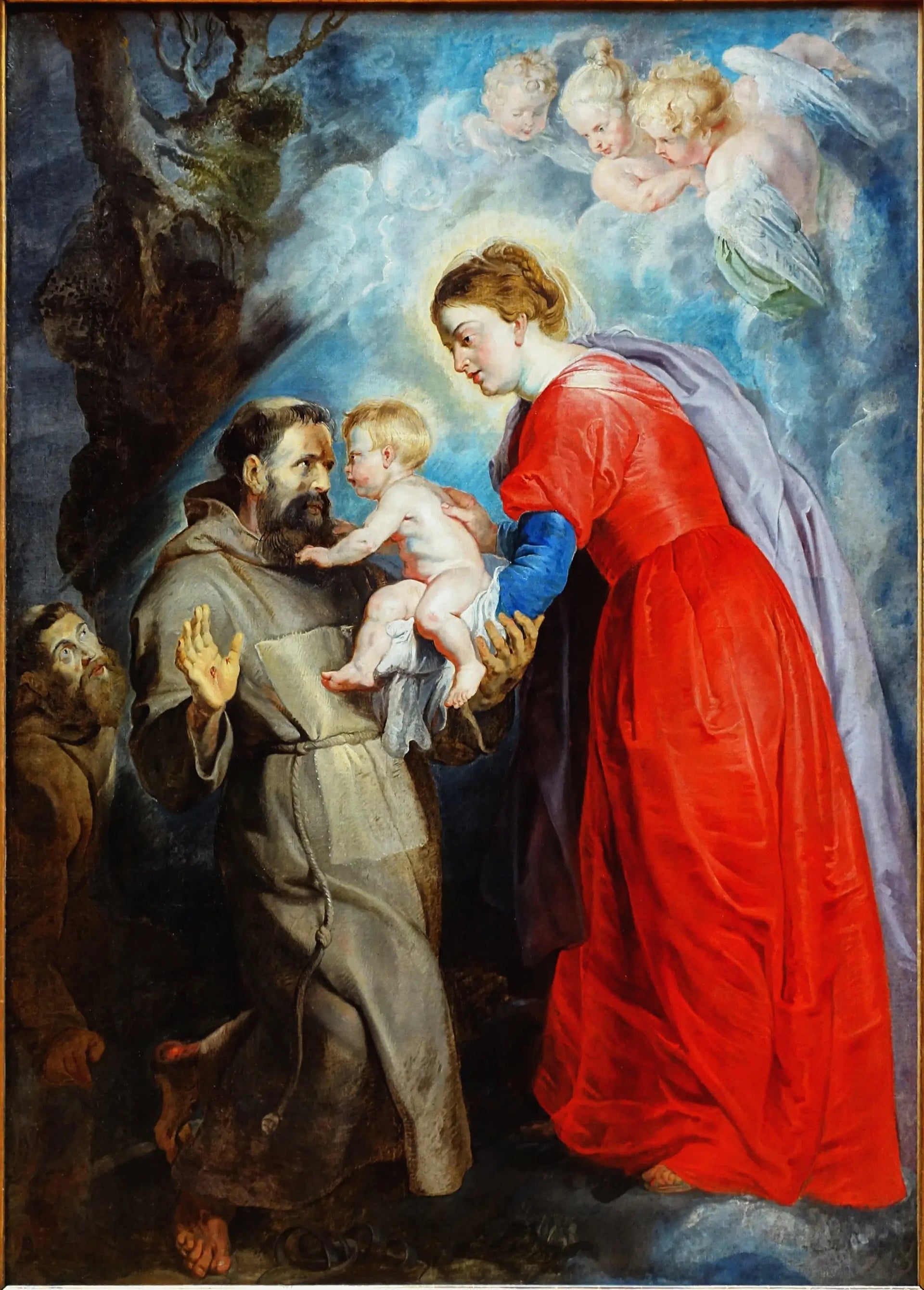 Saint François recevant l'enfant Jésus des mains de la Vierge - Peter Paul Rubens image 1 tableau peint à l’huile sur toile