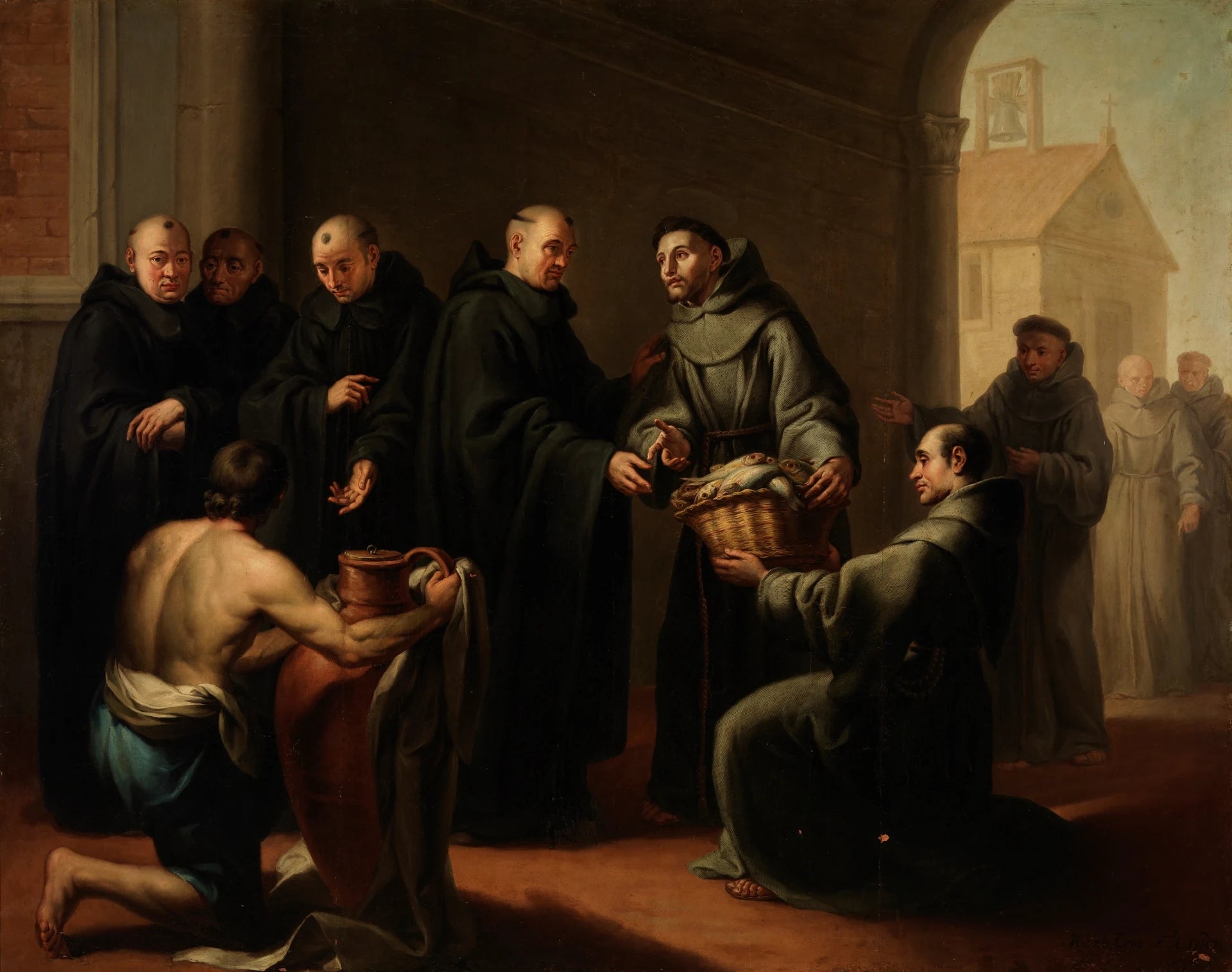 Saint François recevant un panier de poissons - Manuel de la Cruz