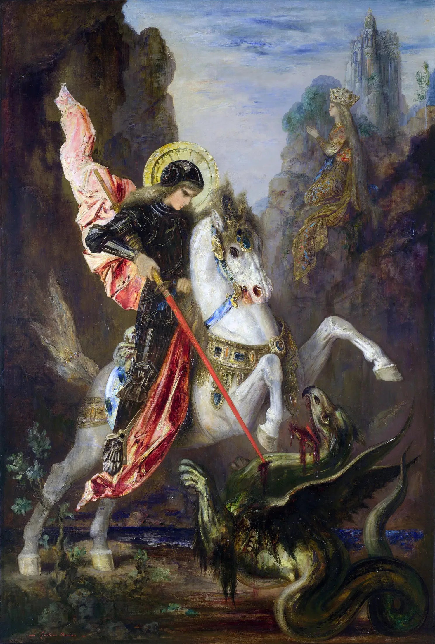 Saint Georges et le Dragon - Gustave Moreau image 1 reproduction artisanale de tableau