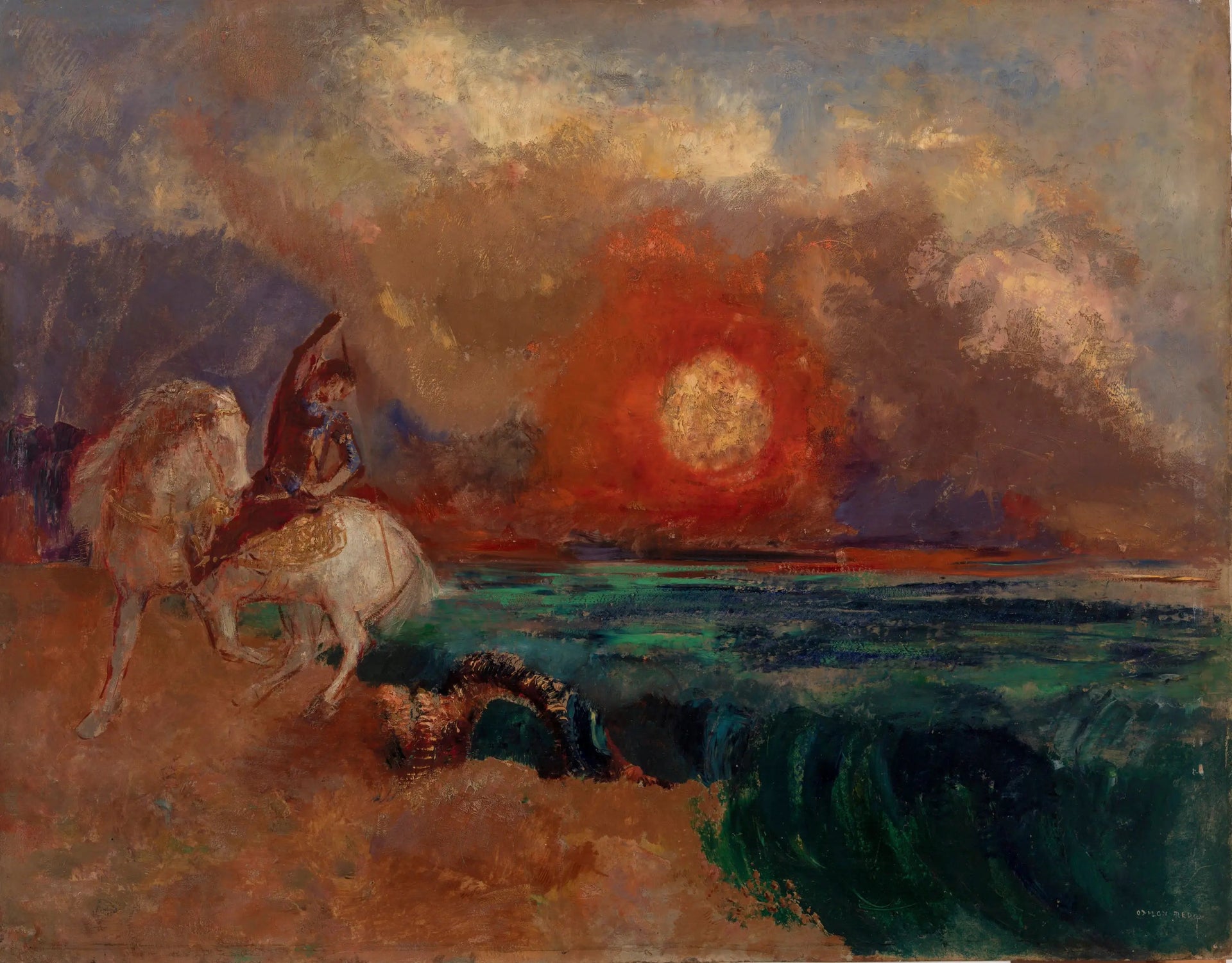 Saint Georges et le Dragon (Saint Georges et le dragon) - Odilon Redon image 1 reproduction artisanale de tableau