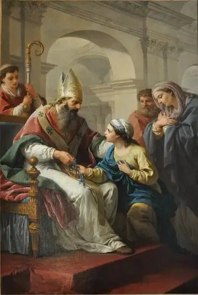 Saint Germain l'Auxerrois remettant une médaille à sainte Geneviève - Louis Jean François Lagrenée