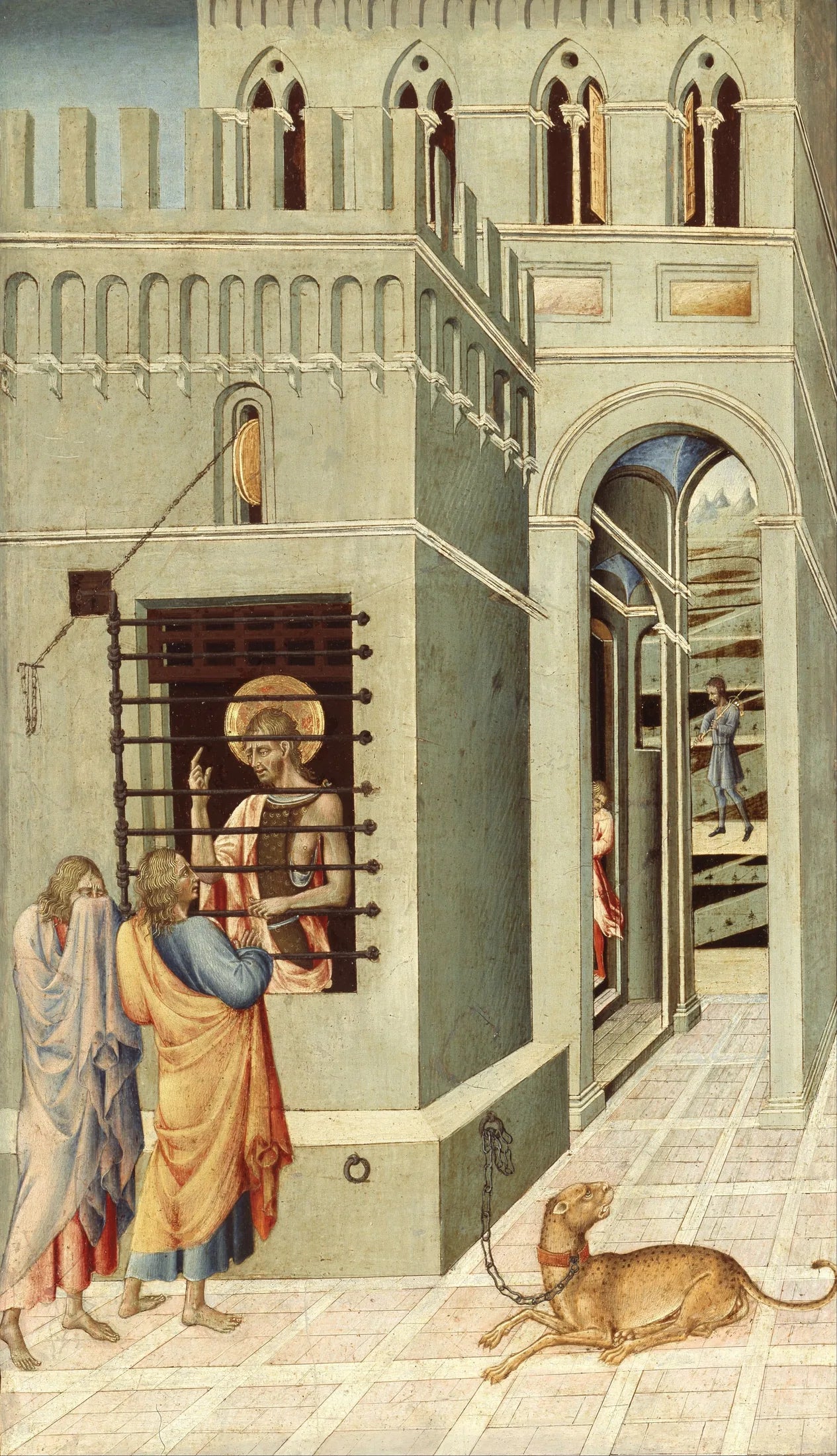 Saint Jean-Baptiste en prison reçoit la visite de deux disciples - Giovanni di Paolo image 1 reproduction de peinture à l’huile