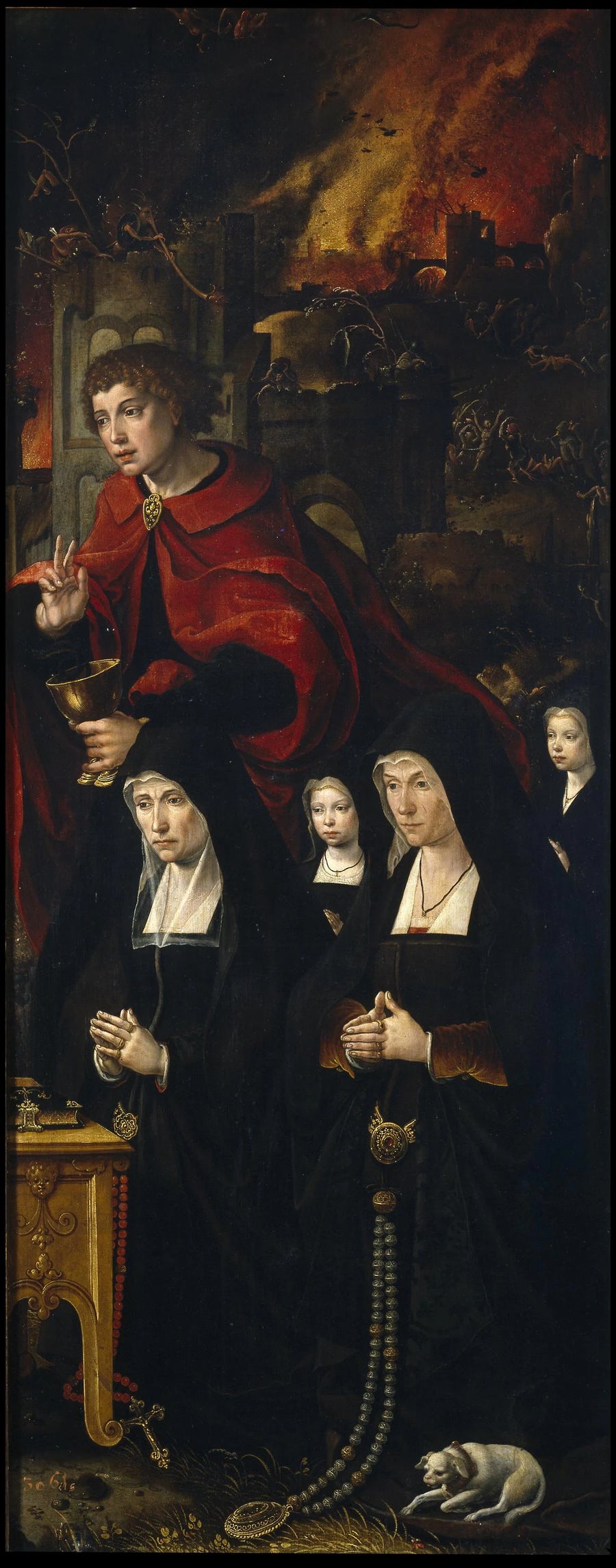 Saint Jean l'Évangéliste avec deux dames et deux filles - Pieter Coecke van Aelst