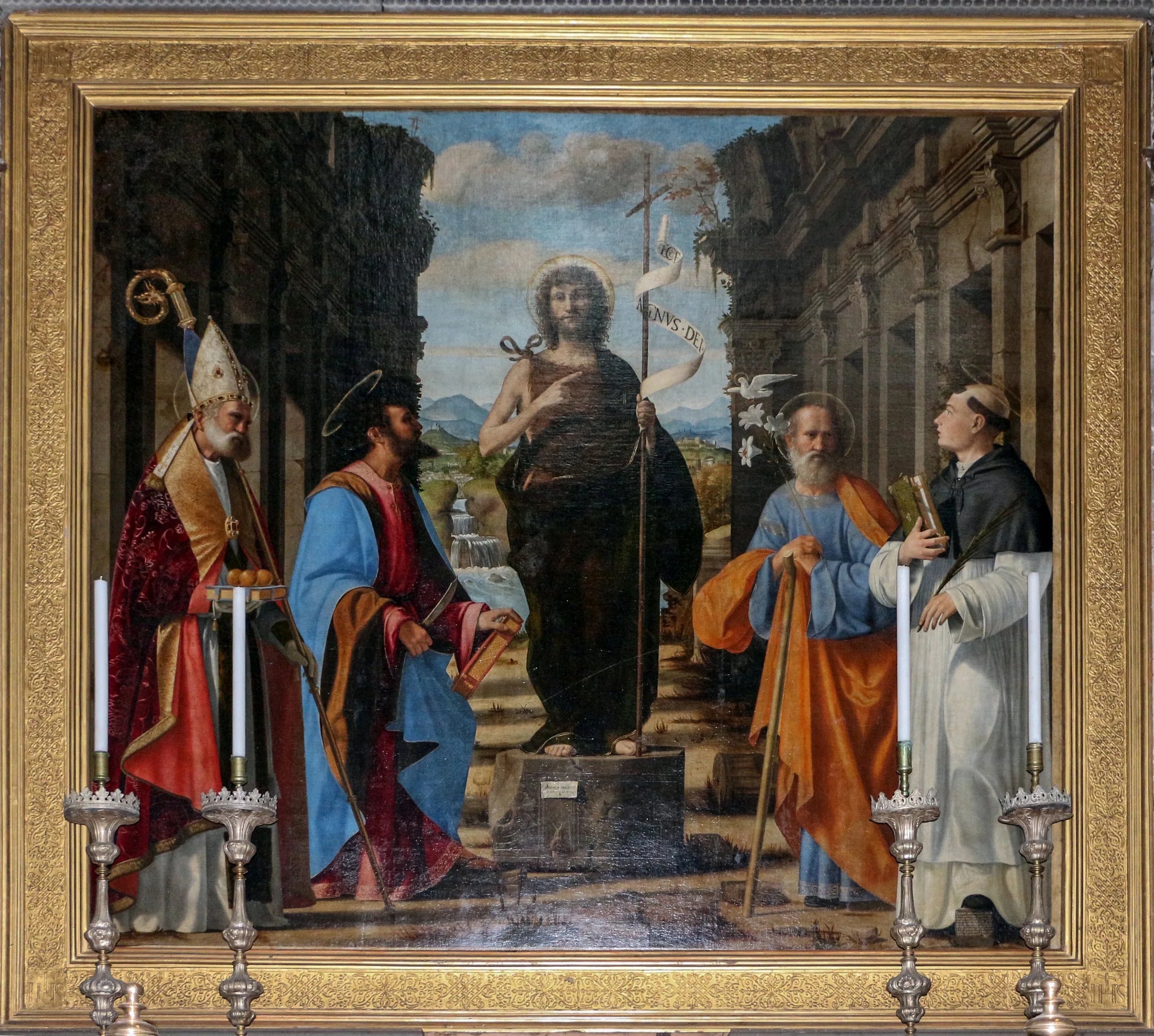Saint Jean le Baptiste parmi d'autres saints - Andrea Previtali image 1 reproduction d’œuvre d’art à l’huile