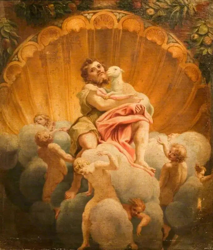 Saint Jean portant l'Agneau (copie de la fresque de la coupole de la cathédrale de Parme) - Antonio da Correggio image 1 reproduction artisanale de tableau
