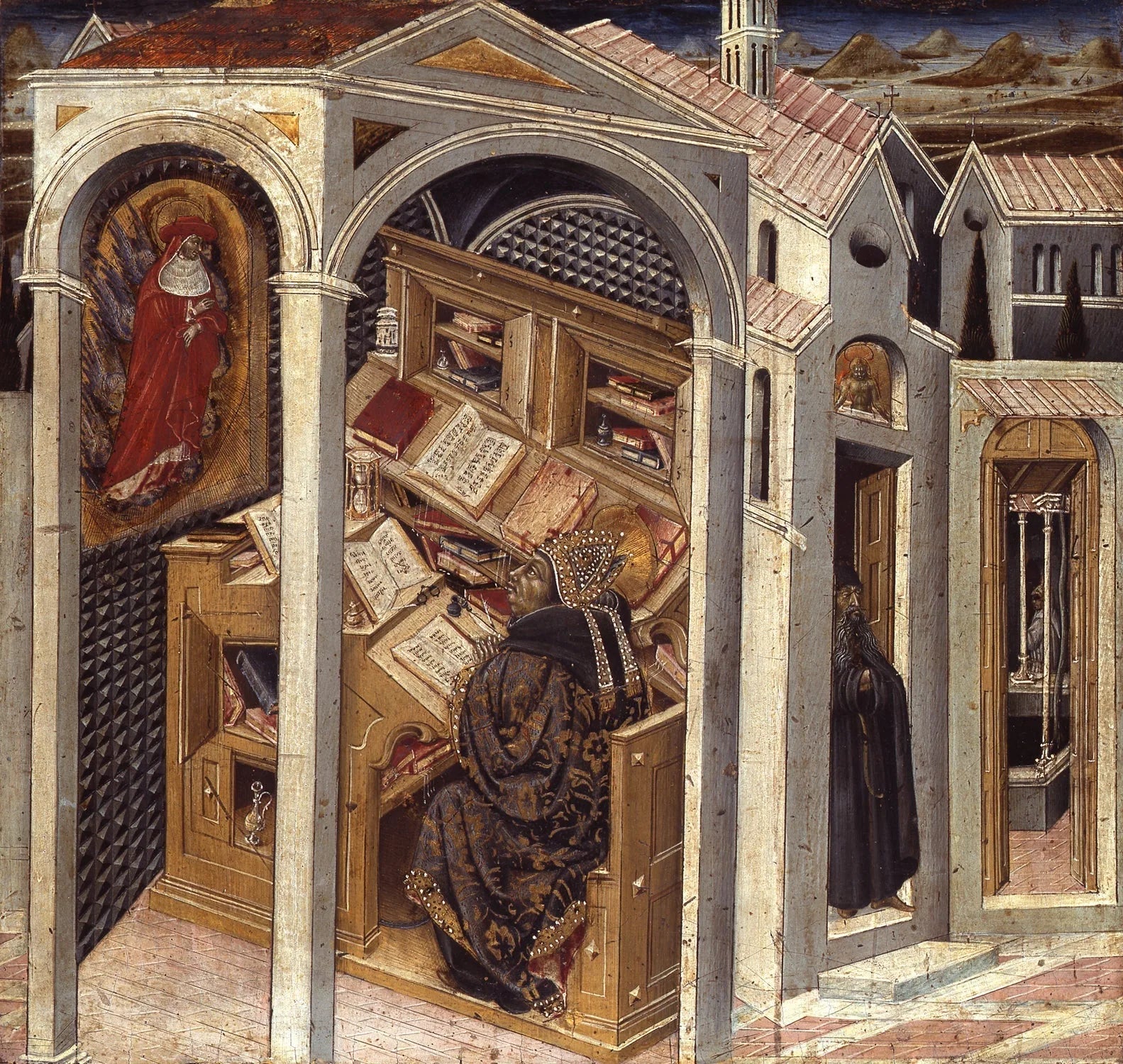 Saint Jérôme apparaissant à saint Augustin.jpg - Giovanni di Paolo image 1 copie peinte à la main à l’huile