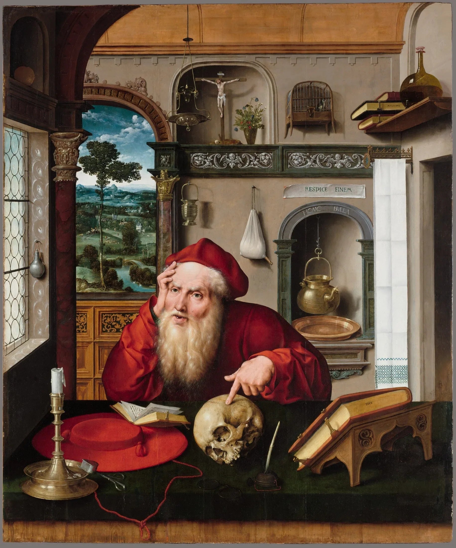 Saint Jérôme dans son cabinet de travail - Joos van Cleve image 1 copie de tableau peinte à la main