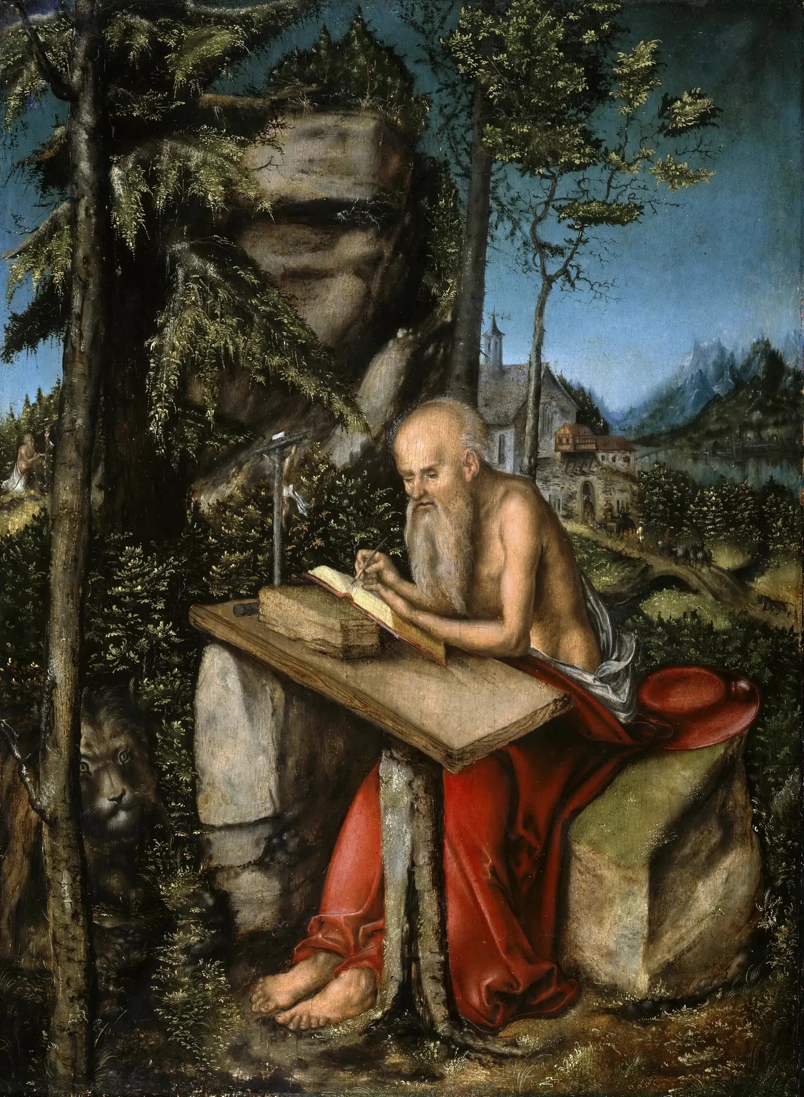 Saint Jérôme dans un paysage rocheux - Lucas Cranach the Elder image 1 tableau peint à l’huile sur toile