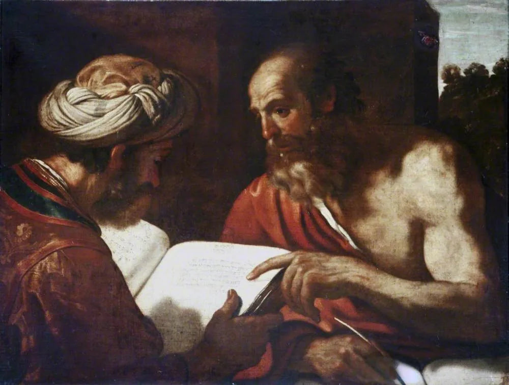 Saint Jérôme et un rabbin - Guercino image 1 copie peinte à la main à l’huile
