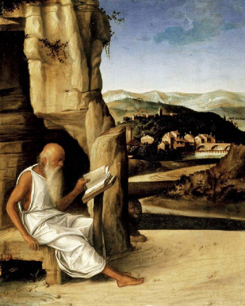 Saint Jérôme lisant dans un paysage - Giovanni Bellini image 1 tableau peint à l’huile sur toile