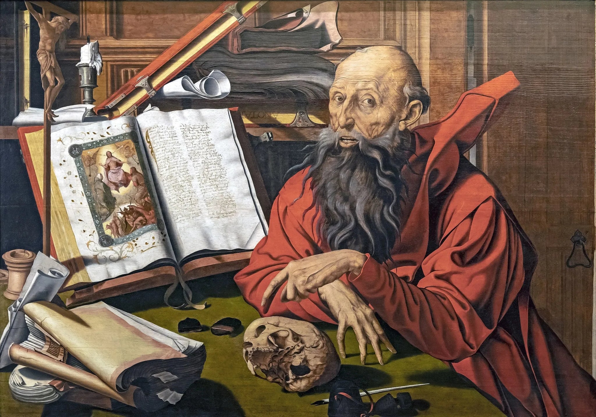 Saint Jérôme méditant - Marinus van Reymerswale image 1 copie de tableau peinte à la main