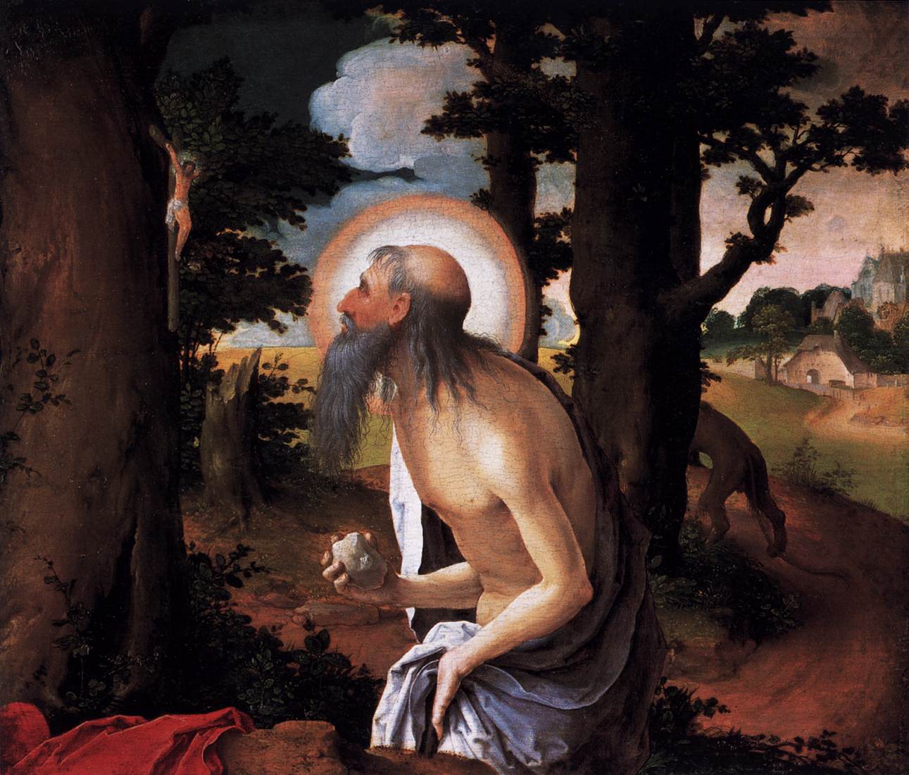 Saint Jérôme pénitent. - Lucas van Leyden image 1 reproduction de peinture à l’huile