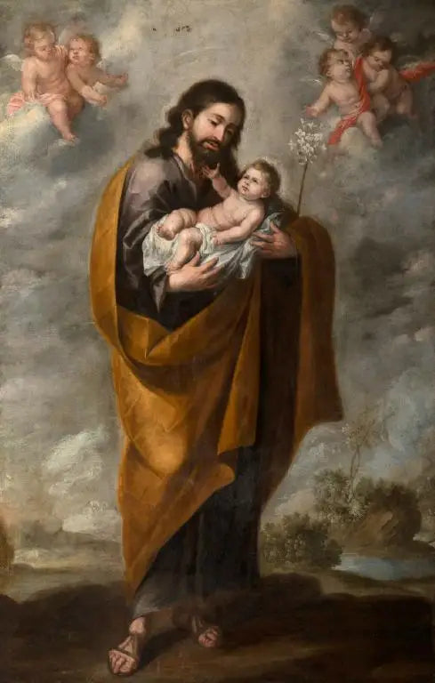 Saint Joseph avec l'Enfant Sauveur (Anges dans les nuages) - Bartolomé Esteban Murillo image 1 reproduction d’œuvre d’art à l’huile