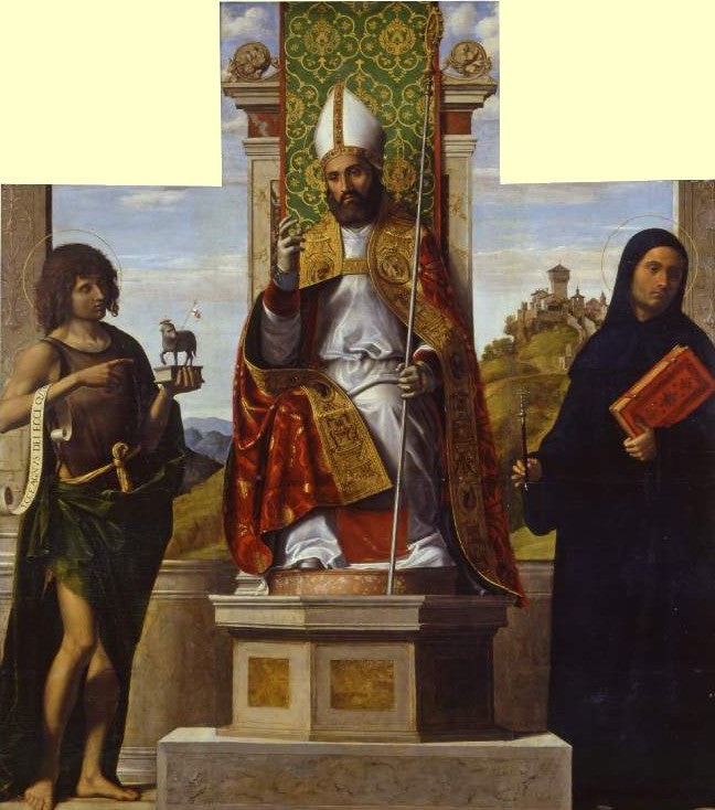 Saint Lanfranc trônant entre saint Jean-Baptiste et saint Libère - Cima da Conegliano image 1 reproduction réalisée par Alpha Reproduction