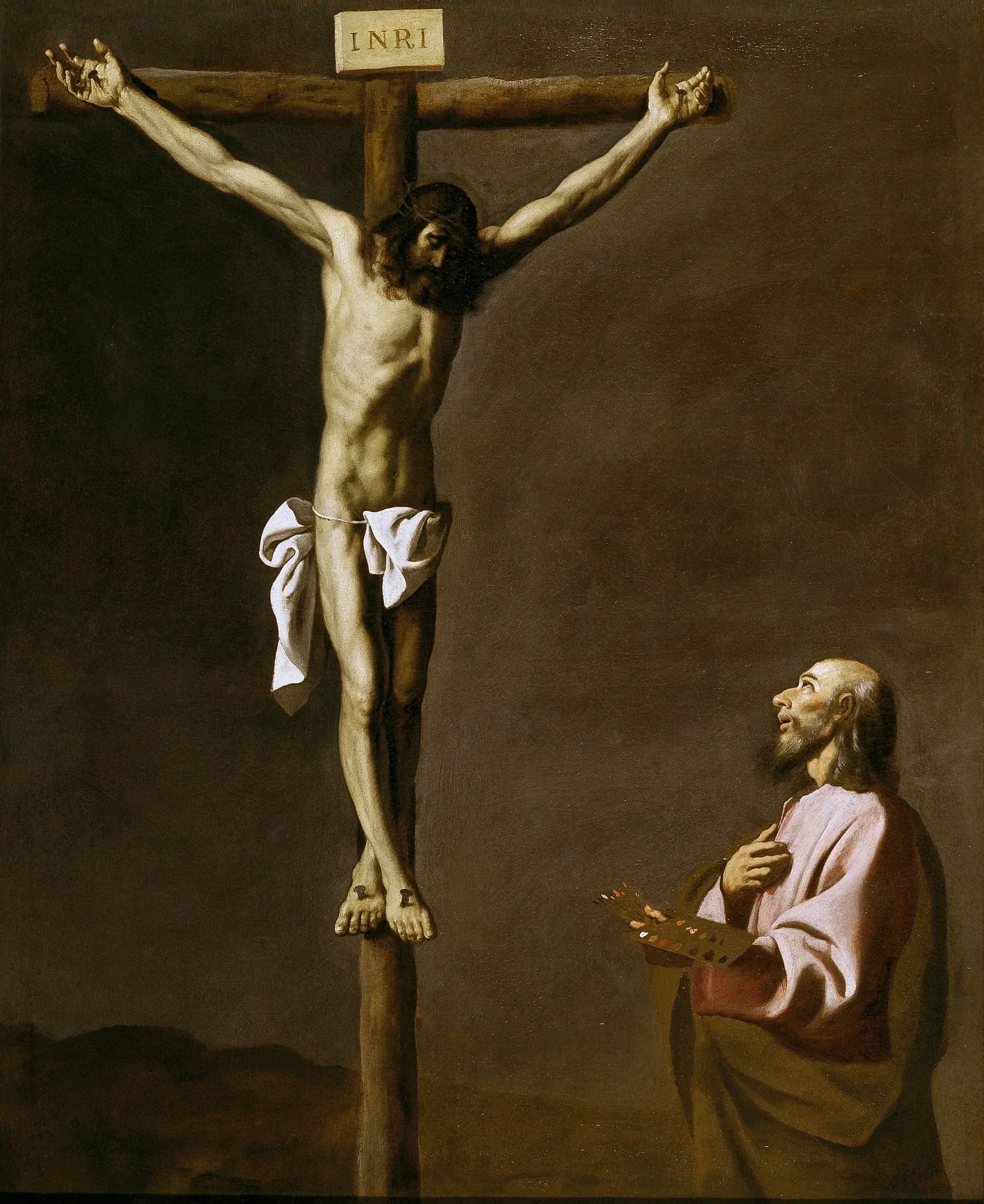 Saint Luc en peintre, devant le Christ en croix - Francisco de Zurbarán image 1 reproduction artisanale de tableau