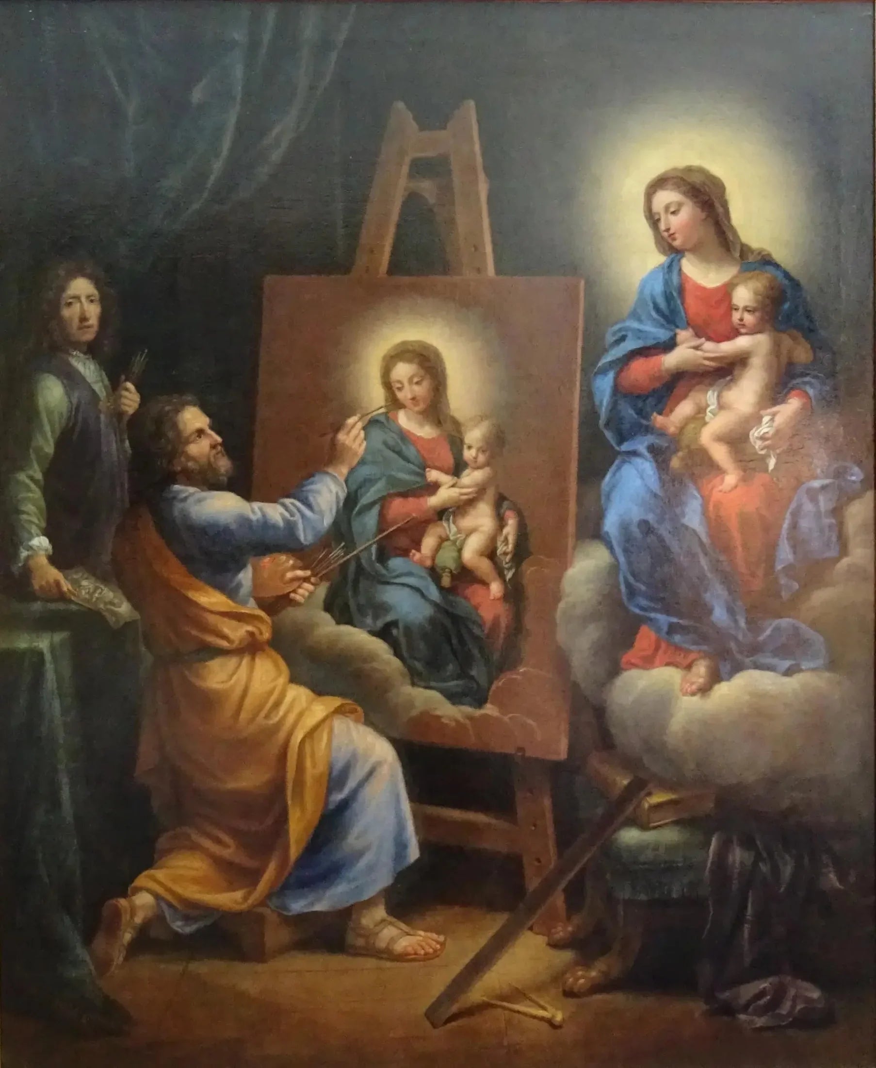 Saint Luc peignant la Vierge avec l'Autoportrait de Mignard - Pierre Mignard image 1 reproduction artisanale de tableau