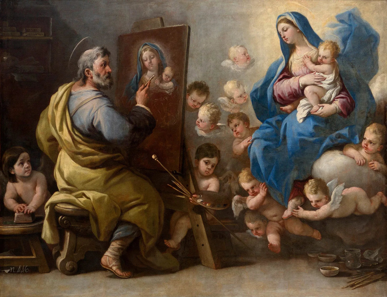 Saint Luc peignant la Vierge - Luca Giordano image 1 copie de tableau peinte à la main