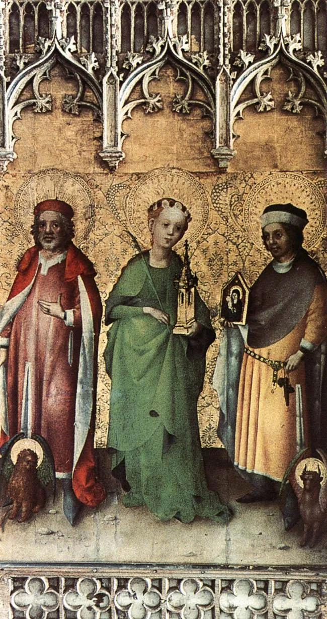Saint Marc, Sainte Barbara et Saint Luc - Stefan Lochner image 1 copie de tableau peinte à la main