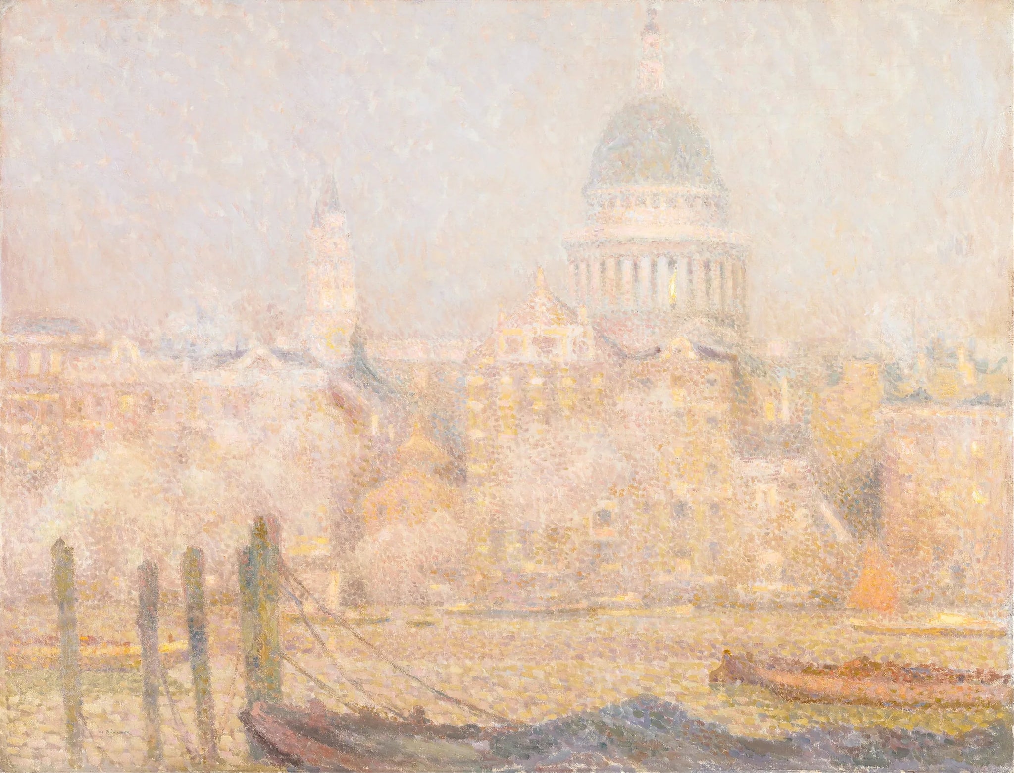 Saint-Paul vue du fleuve - Soleil matinal en hiver - Henri Le Sidaner image 1 tableau peint à l’huile sur toile