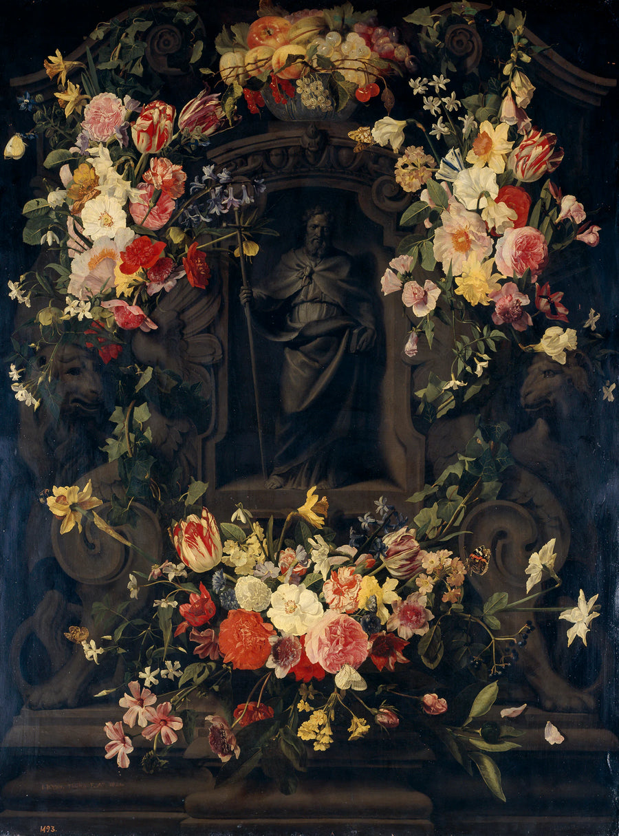 Saint Philippe dans une niche entourée de fleurs - Jan Philips van Thielen