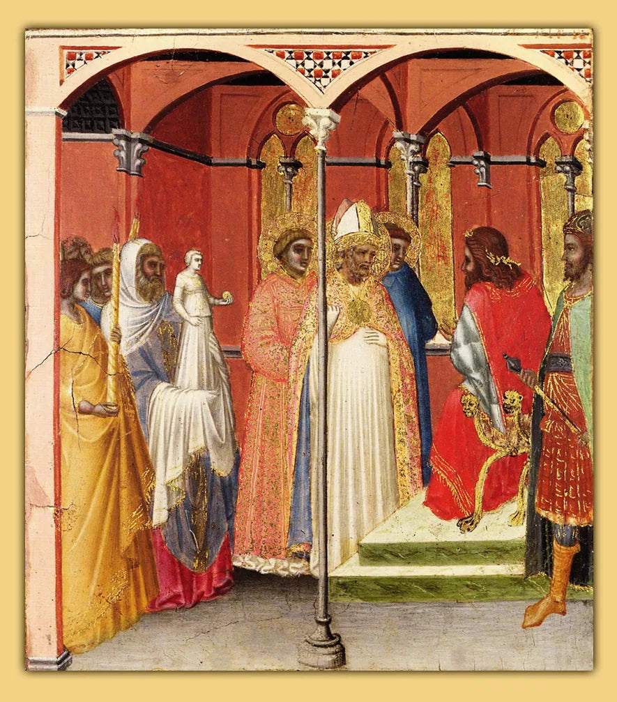 Saint Sabin devant le gouverneur de Toscane (?) - Pietro Lorenzetti image 1 copie de tableau peinte à la main