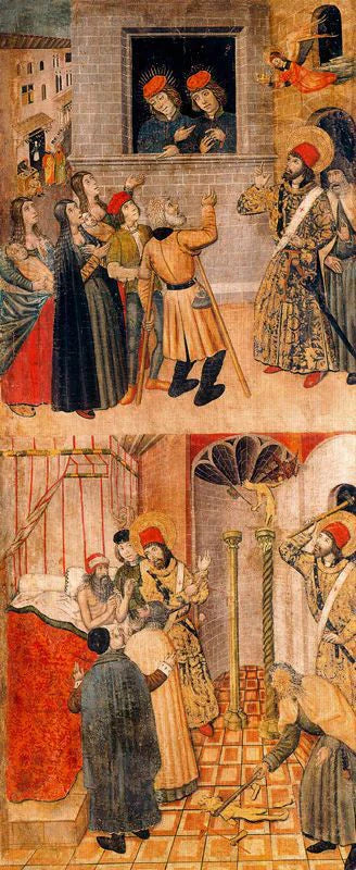 Saint Sébastien parlant à Marc et Marcellien et Saint Sébastien et Saint Polycarpe détruisant des idoles - Pedro García de Benavarre