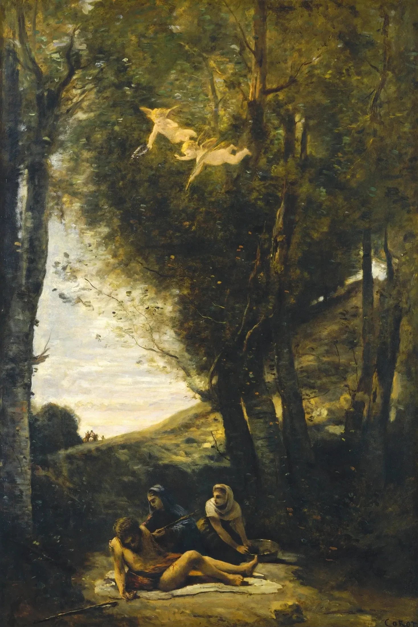 Saint-Sébastien secouru par les Saintes Femmes - Jean-Baptiste Camille Corot image 1 copie de tableau peinte à la main