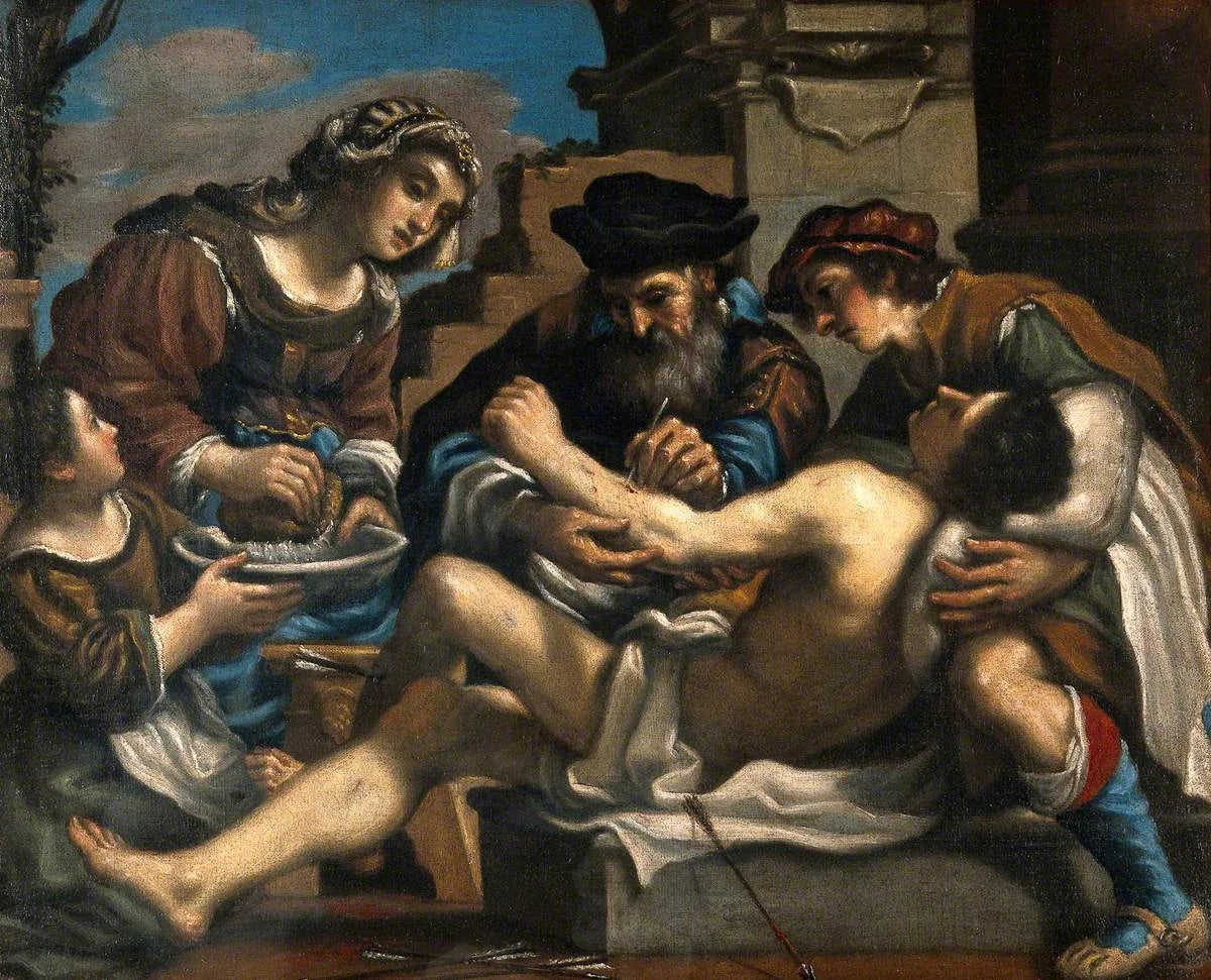 Saint Sébastien secouru par un chirurgien et d'autres - Guercino image 1 tableau peint à l’huile sur toile