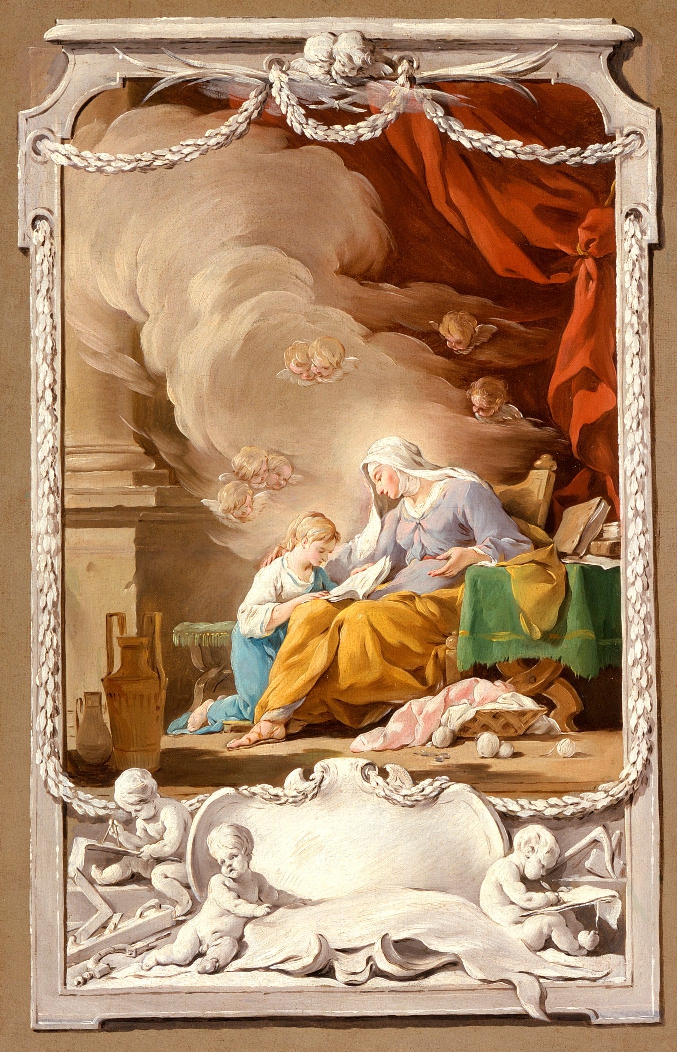 Sainte Anne révélant à la Vierge la prophétie d'Isaïe - Noël Hallé image 1 copie de tableau peinte à la main