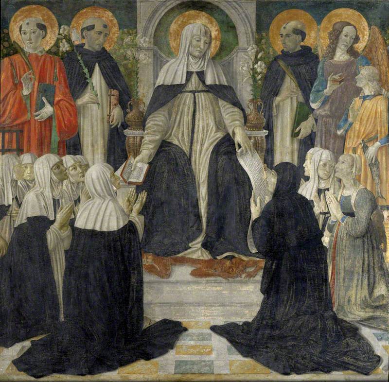 Sainte Catherine de Sienne comme mère spirituelle des deuxième et troisième ordres de Saint Dominique - Cosimo Rosselli image 1 copie de tableau peinte à la main
