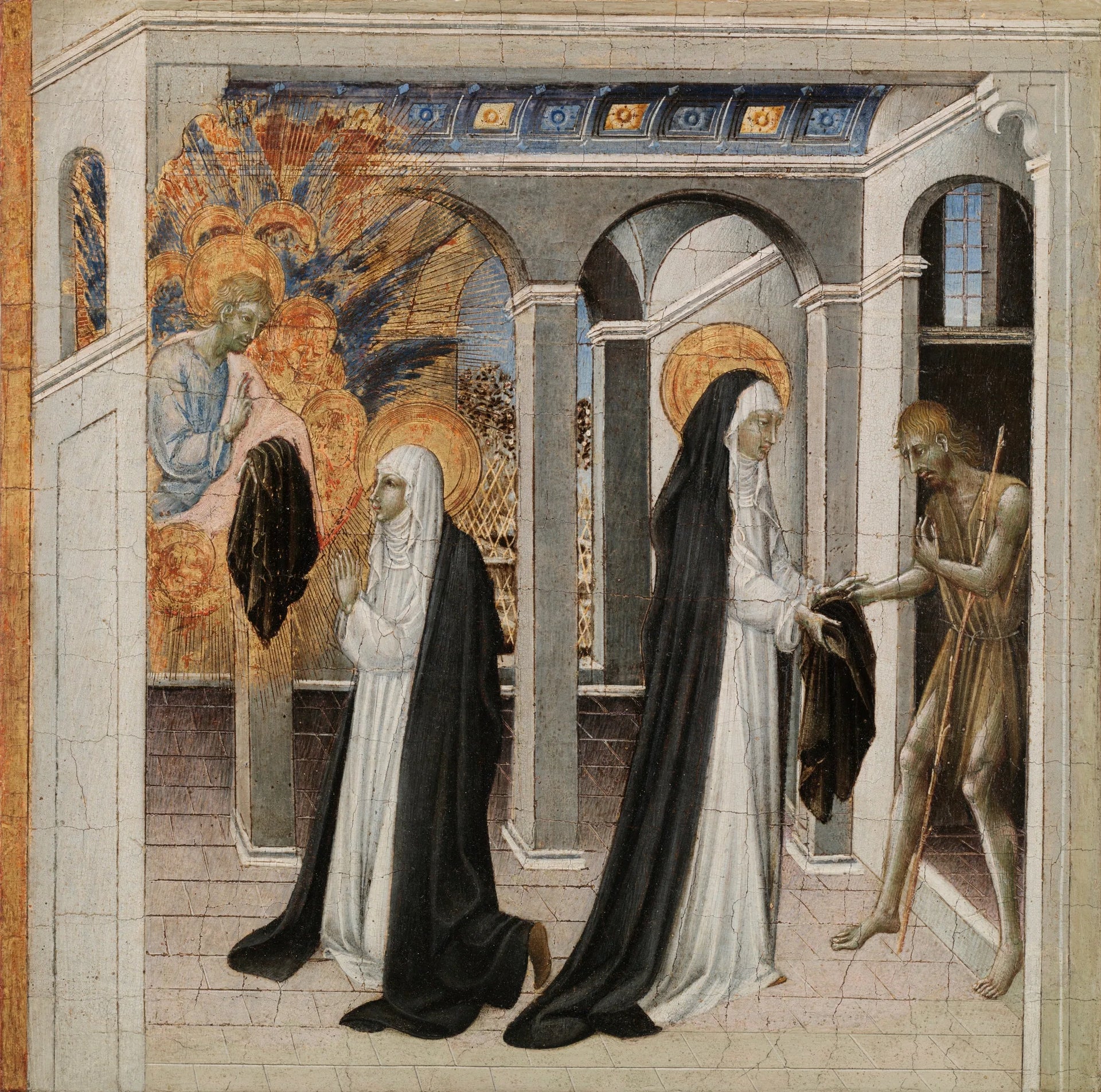 Sainte Catherine de Sienne et le mendiant - Giovanni di Paolo image 1 reproduction de peinture à l’huile