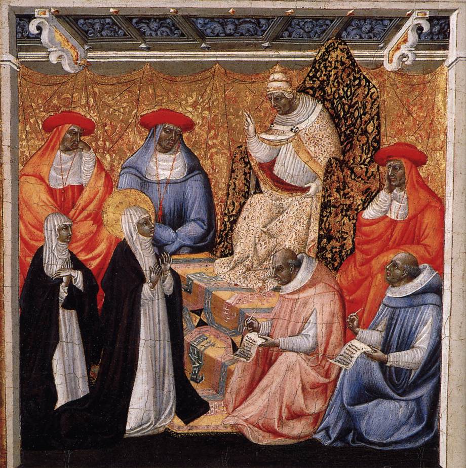 Sainte Catherine devant le pape à Avignon - Giovanni di Paolo image 1 reproduction artisanale de tableau