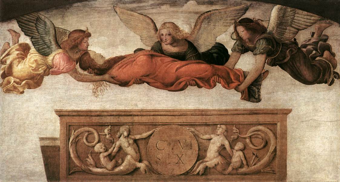 Sainte Catherine portée en terre par des anges - Bernardino Luini image 1 tableau peint à l’huile sur toile