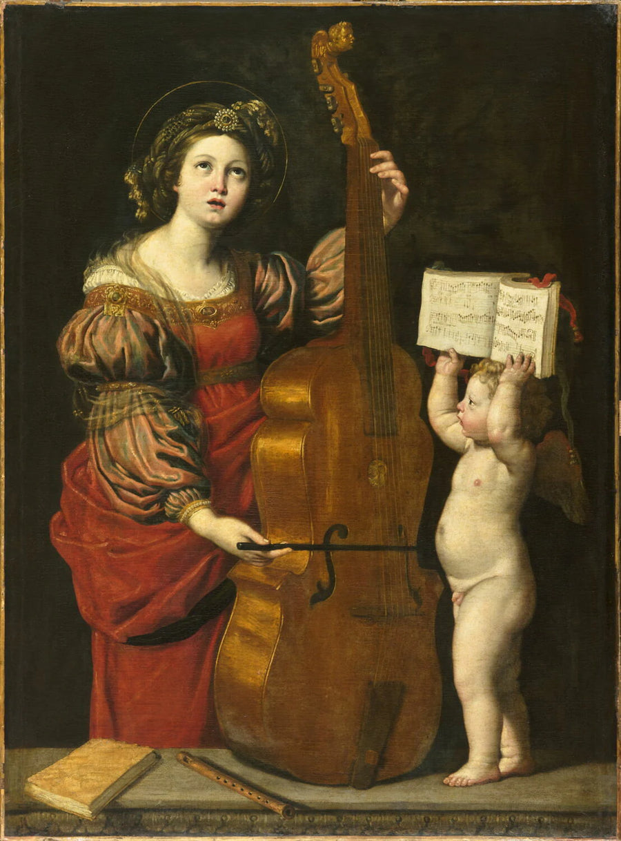 Sainte Cécile avec un ange tenant une partition musicale - ou Le Dominiquin Il Domenichino