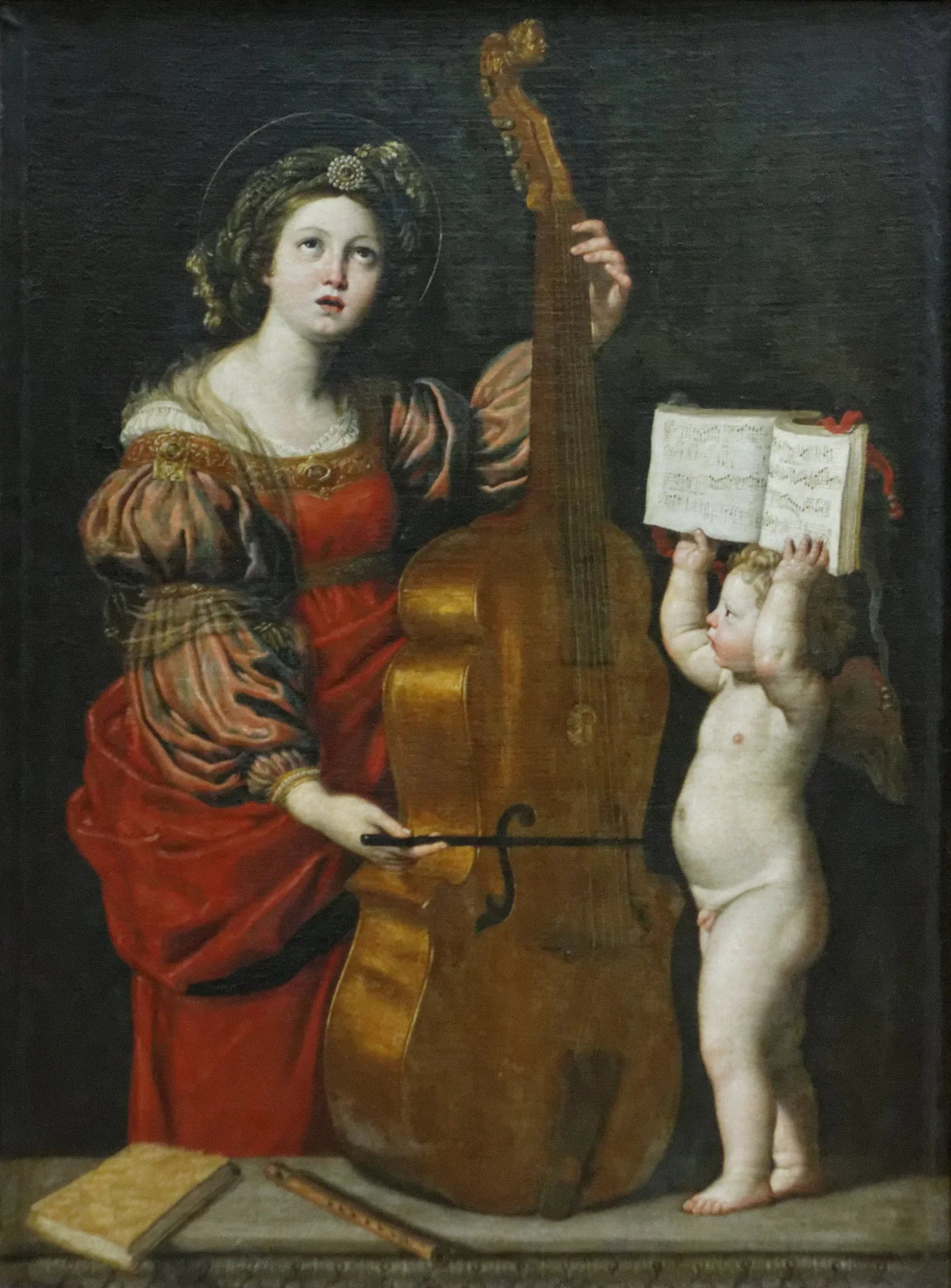 Sainte Cécile avec un ange locataire une partition musicale - Domenichino image 1 reproduction de peinture à l’huile