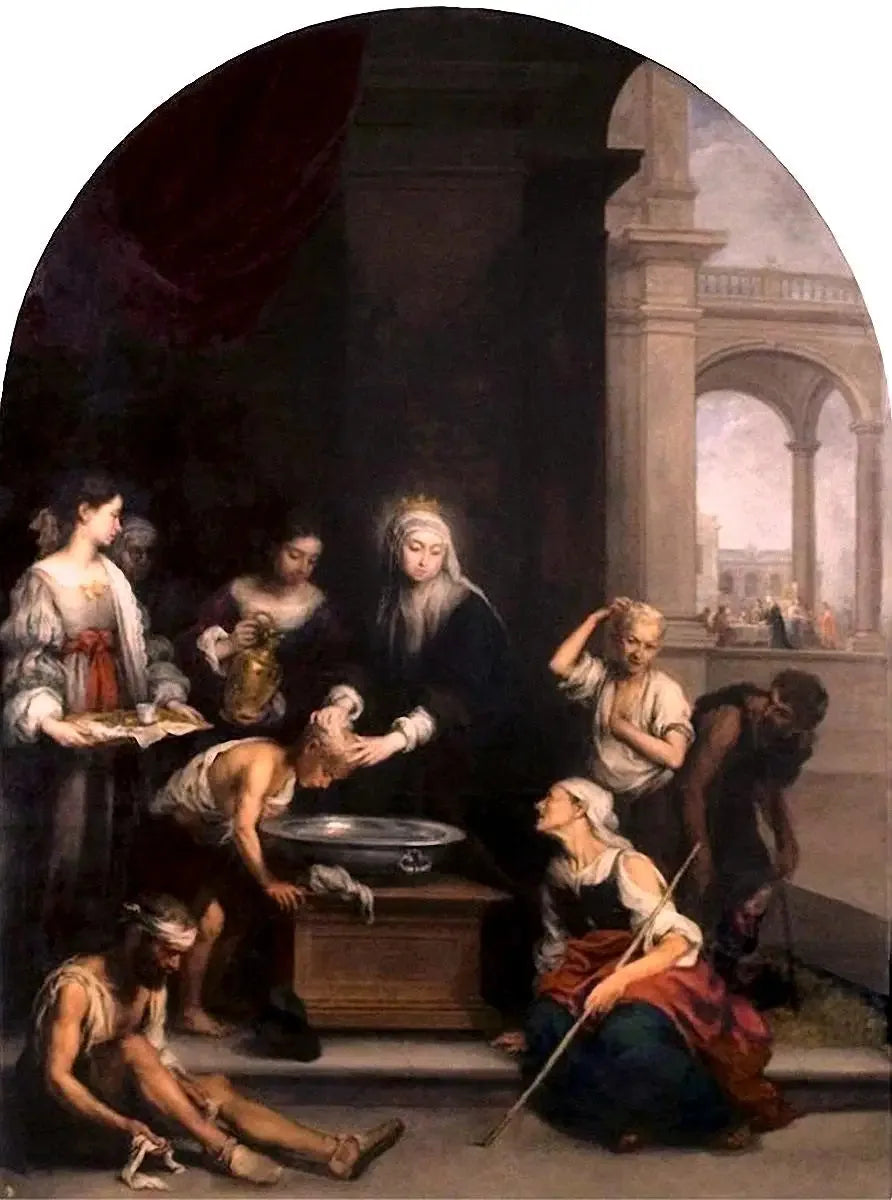 sainte Élisabeth soignant les teigneux - Bartolomé Esteban Murillo image 1 reproduction de peinture à l’huile