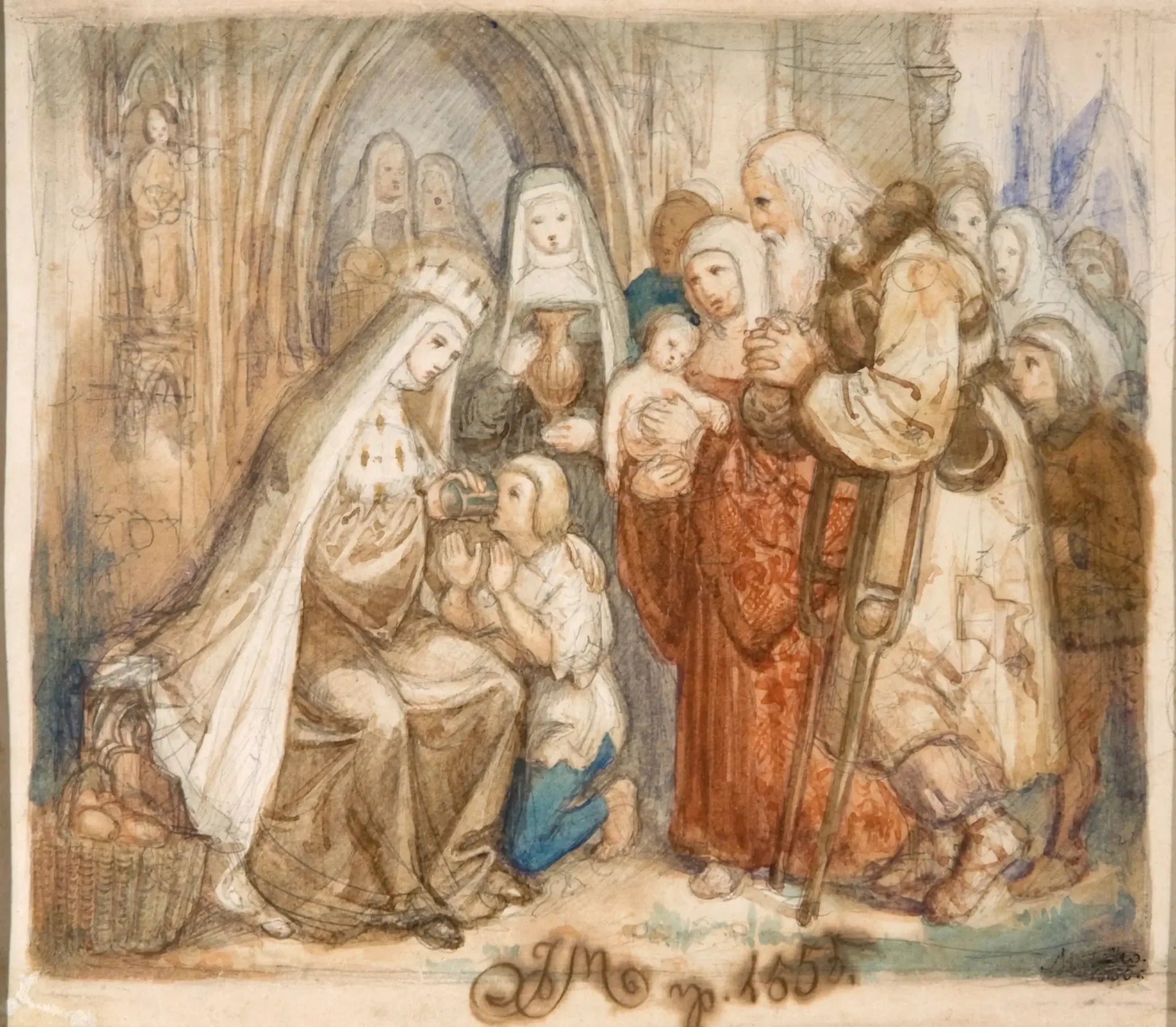Sainte Jadwige parmi les Pauvres - Jan Matejko image 1 copie peinte à la main à l’huile