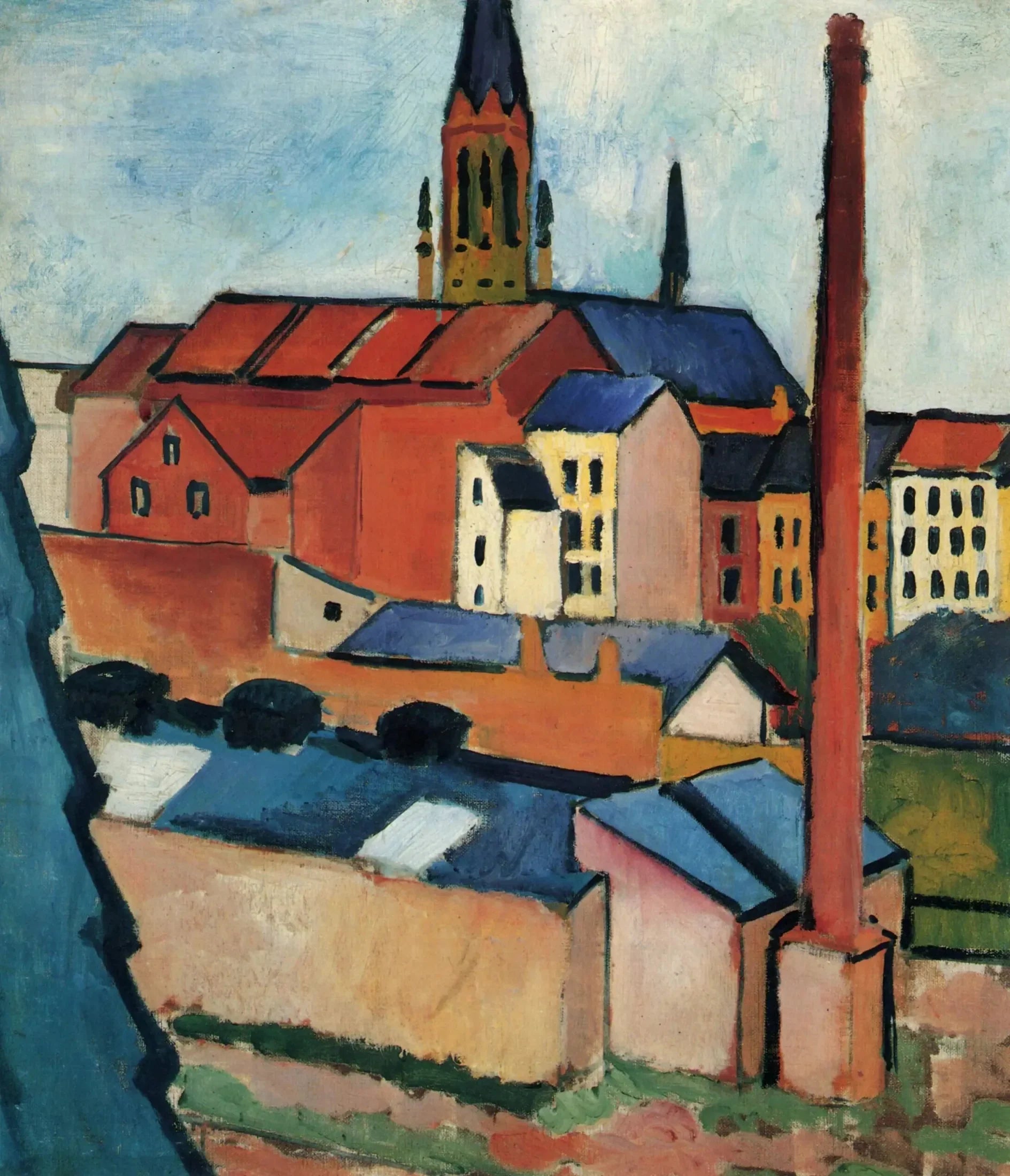 Sainte-Marie avec maisons et cheminée (Bonn) - August Macke image 1 copie peinte à la main à l’huile