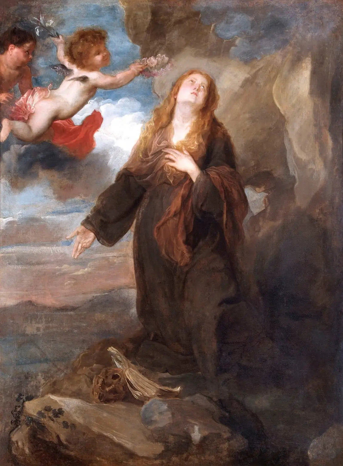 Sainte Rosalie couronnée de roses par deux anges - Antoine van Dyck image 1 tableau peint à l’huile sur toile