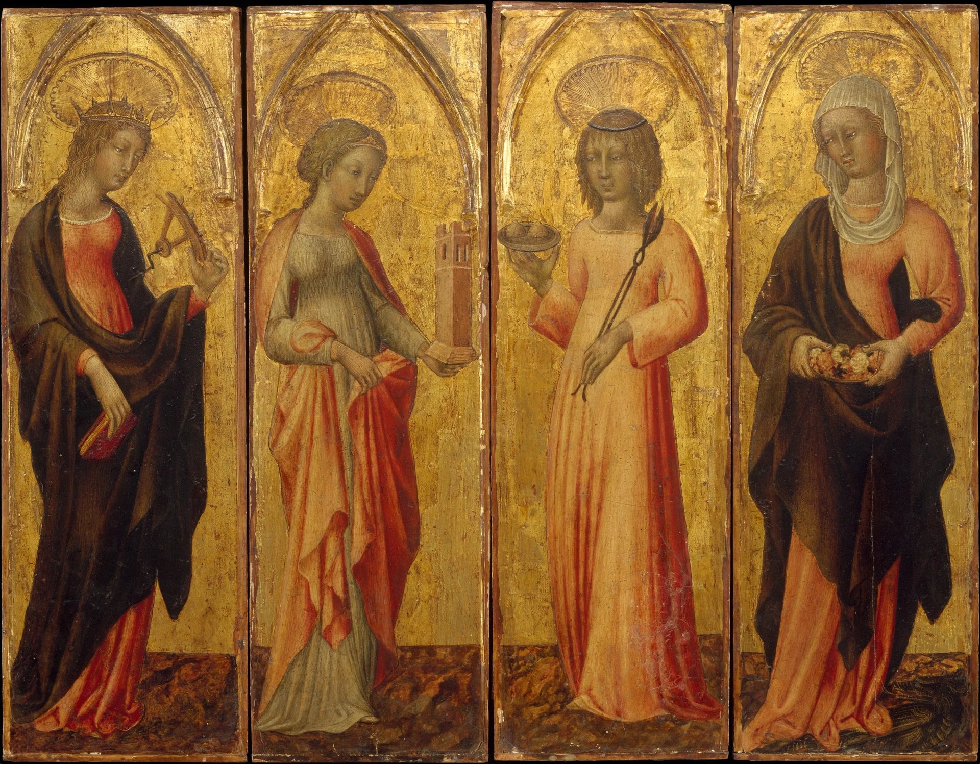 Saintes Catherine d'Alexandrie, Barbe, Agathe et Marguerite - Giovanni di Paolo image 1 copie de tableau peinte à la main