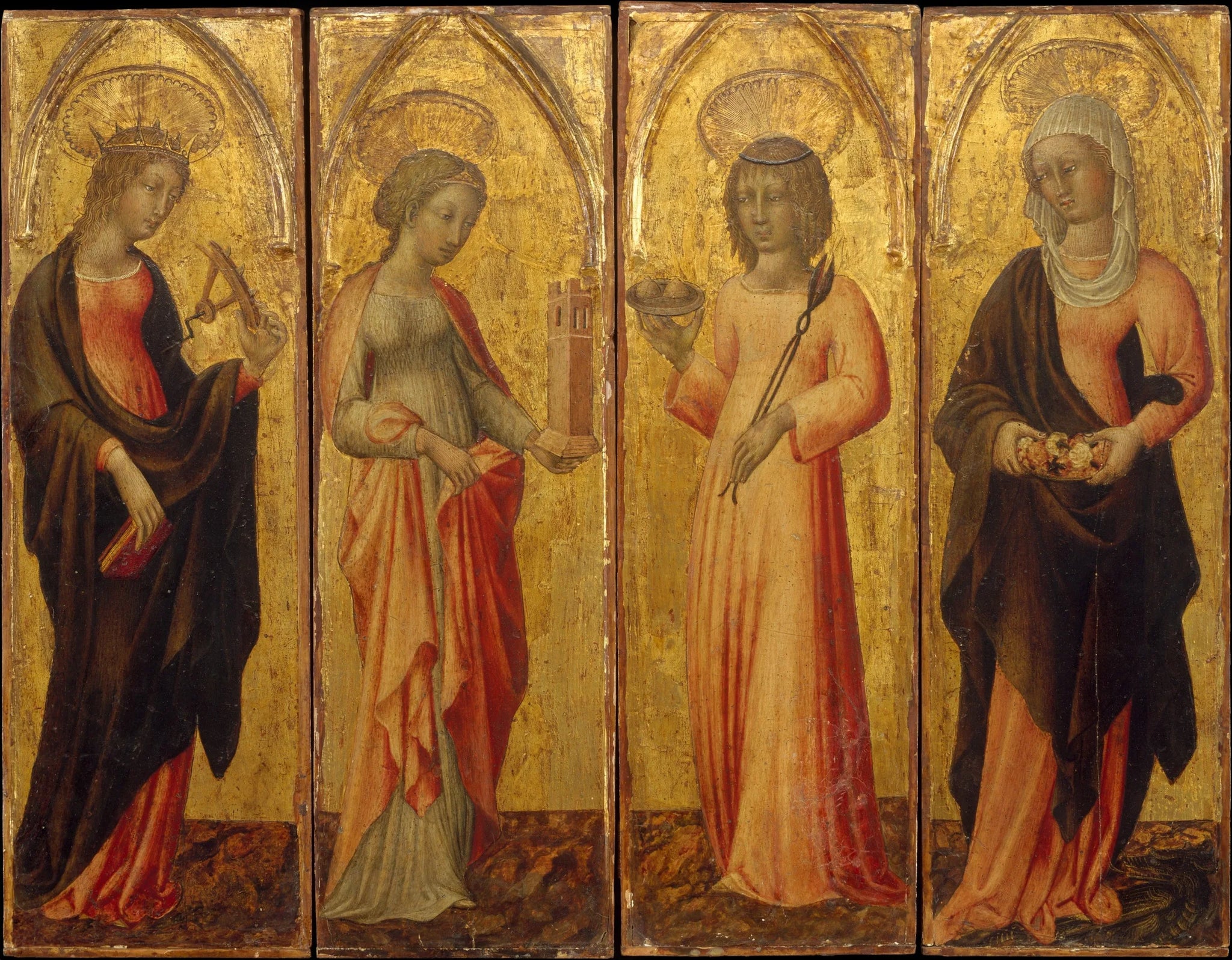 Saintes Catherine d'Alexandrie, Barbe, Agathe et Marguerite - Giovanni di Paolo image 1 copie de tableau peinte à la main