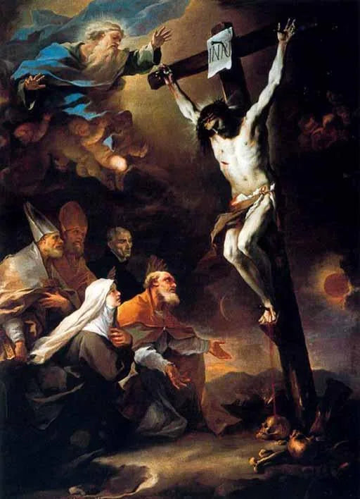 Saints patrons de Naples adorant le crucifix - Luca Giordano image 1 reproduction de peinture à l’huile