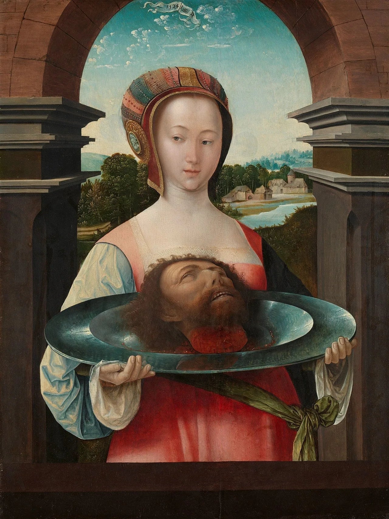 Salomé avec la tête de Jean-Baptiste - Jacob Cornelisz van Oostsanen image 1 reproduction de peinture à l’huile