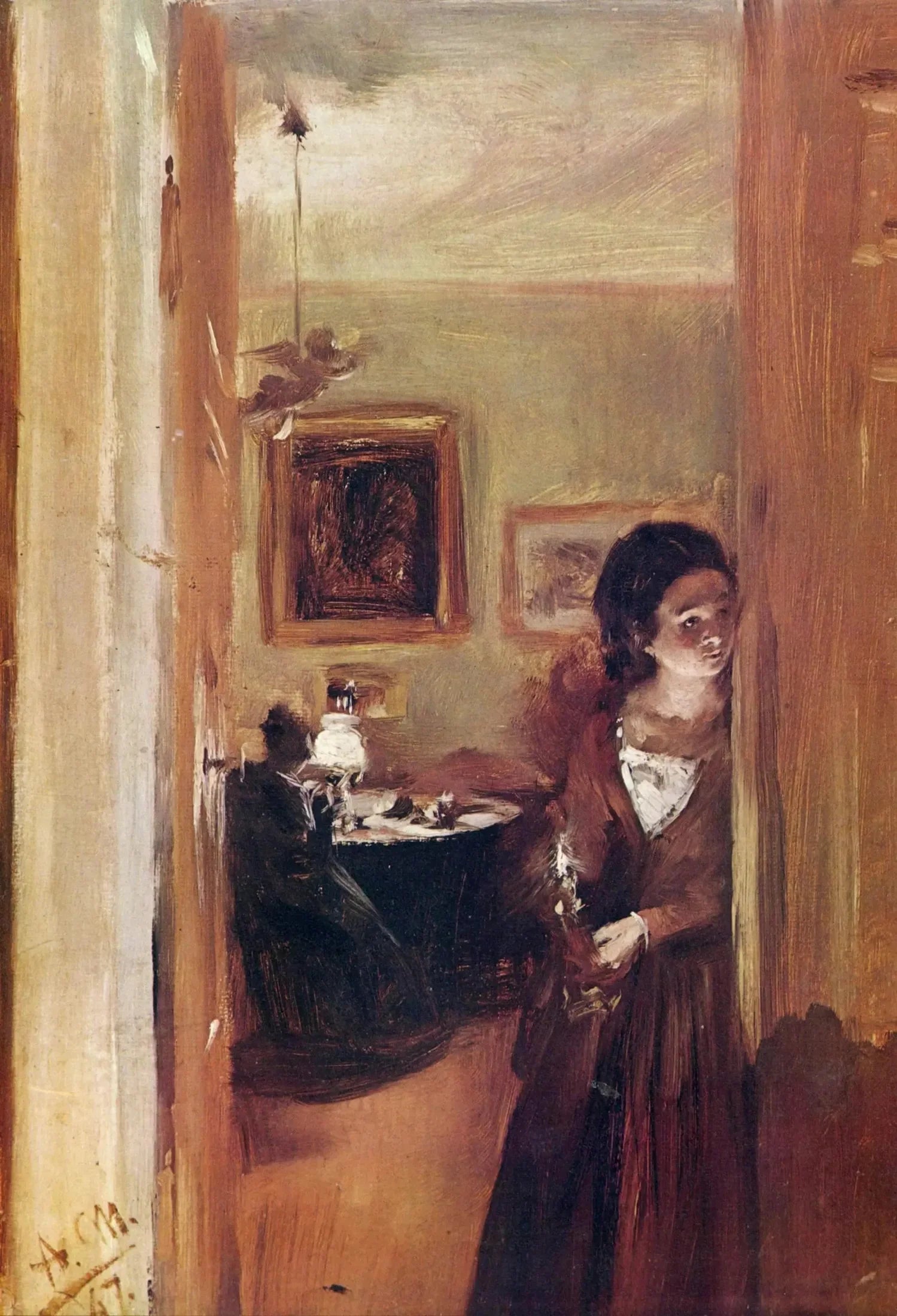 Salon avec la sœur de l'artiste - Adolph von Menzel image 1 reproduction artisanale de tableau