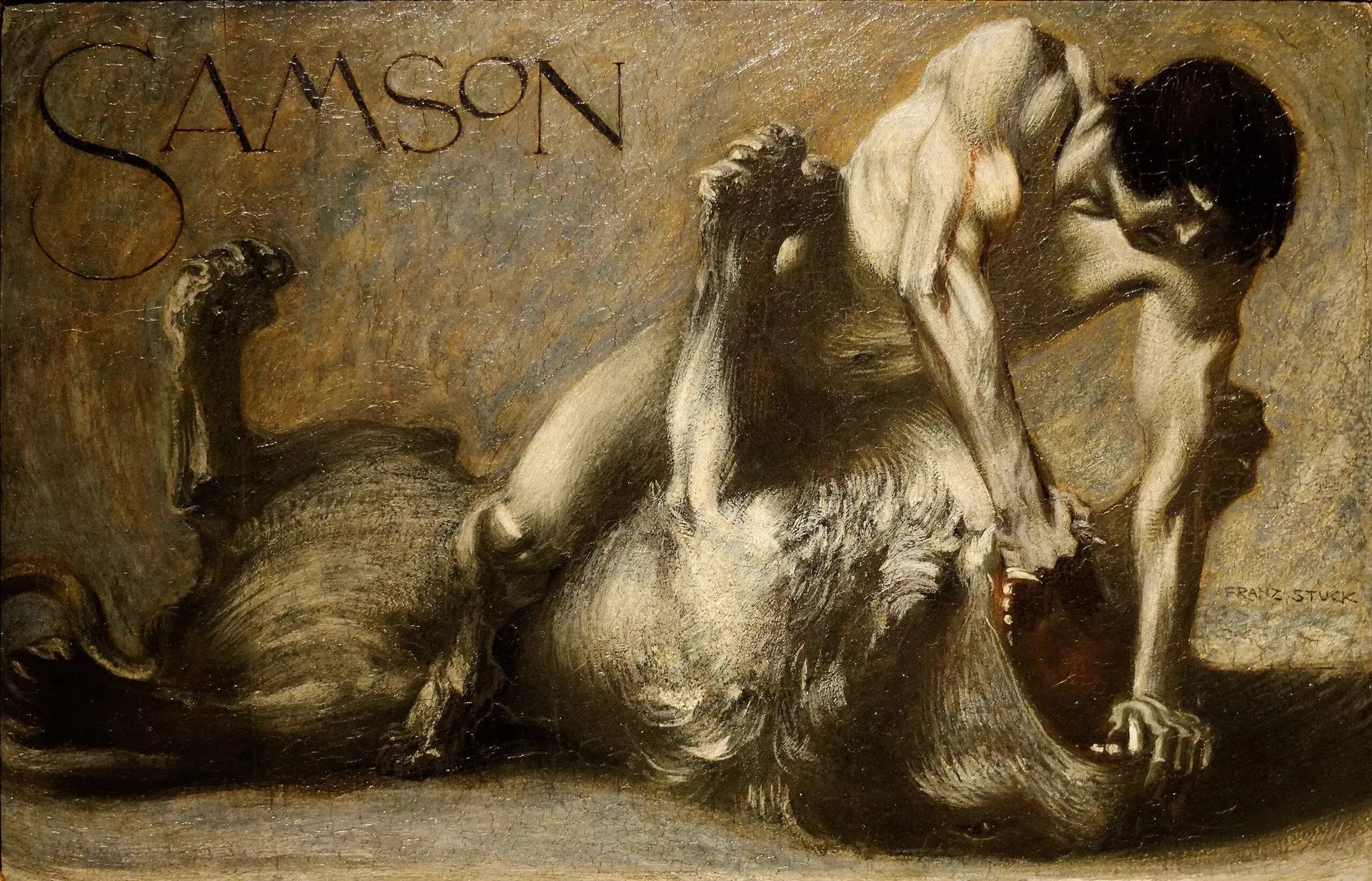 Samson. Le Combat avec le Lion - Franz Von Stuck image 1 copie de tableau peinte à la main
