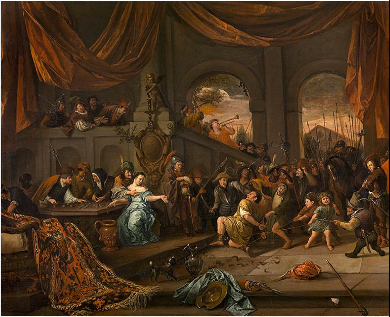 Samson moqué par les Philistins - Jan Steen image 1 reproduction artisanale de tableau
