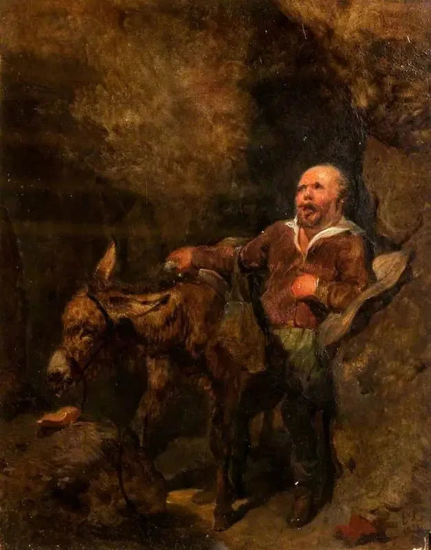 Sancho Panza et le Grisonnant (extrait de « Don Quichotte » de Cervantès) - Edwin Henry Landseer image 1 copie peinte à la main à l’huile